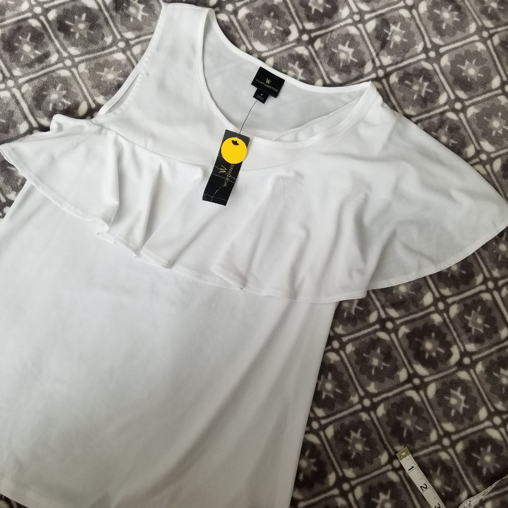 Worthington White Ruffle Tank Top Blouse